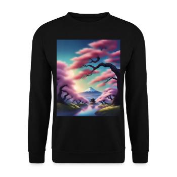 Fuji-Berg in Japan - Unisex Pullover - Schwarz - Vorne - Alina (178cm) & Michal (187cm)