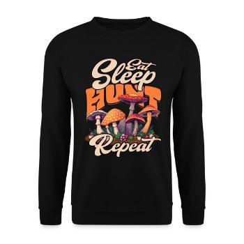 Pilzsammler Pilzzüchter Eat, Sleep, Hunt, Repeat - Unisex Pullover - Schwarz - Vorne - Alina (178cm) & Michal (187cm)