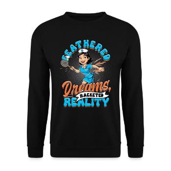 Badminton Feathered Dreams Racketed Reality - Unisex Sweatshirt - black - Front - Alina (178cm) & Michal (187cm)