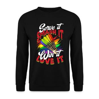 Badminton Serve It Smash It Win It Love It - Unisex Sweatshirt - black - Front - Alina (178cm) & Michal (187cm)