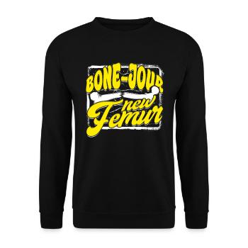 Beinbruch Gebrochener Oberschenkel - Unisex Pullover - Schwarz - Vorne - Alina (178cm) & Michal (187cm)