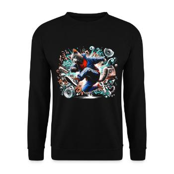 Breakdancing Breakdance Cat - Unisex Sweatshirt - black - Front - Alina (178cm) & Michal (187cm)