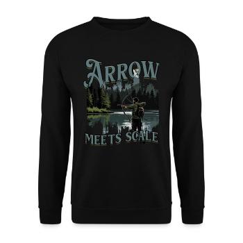 Bogenfischer Bogenfischen Arrow Meets Scale - Unisex Pullover - Schwarz - Vorne - Alina (178cm) & Michal (187cm)