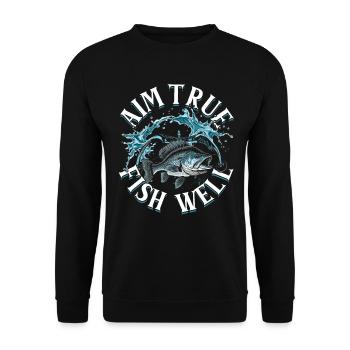 Bogenfischen Bogenangeln Aim True Fish Well - Unisex Pullover - Schwarz - Vorne - Alina (178cm) & Michal (187cm)