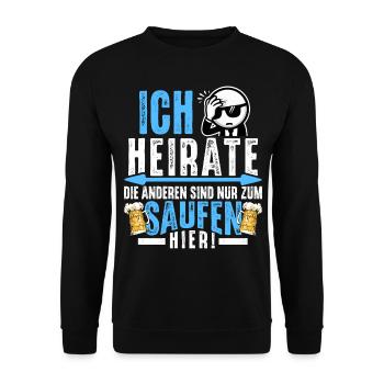 JGA Männer T-Shirt Bräutigam Kostüm Polterabend - Unisex Pullover - Schwarz - Vorne - Alina (178cm) & Michal (187cm)