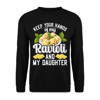 Hands off my ravioli motif - Unisex Sweatshirt - black - Front - Alina (178cm) & Michal (187cm)