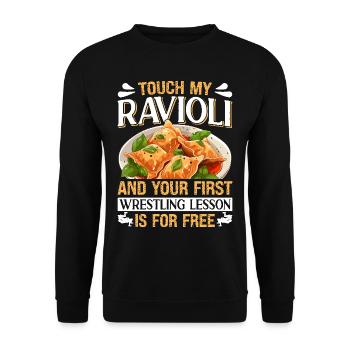 Hands off my ravioli motif - Unisex Sweatshirt - black - Front - Alina (178cm) & Michal (187cm)