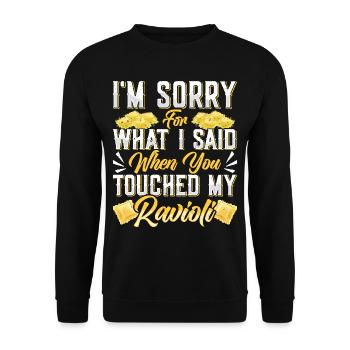 Hands off my ravioli motif - Unisex Sweatshirt - black - Front - Alina (178cm) & Michal (187cm)