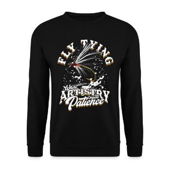 Fliegenfischen Where Artistry Meets Patience - Unisex Pullover - Schwarz - Vorne - Alina (178cm) & Michal (187cm)