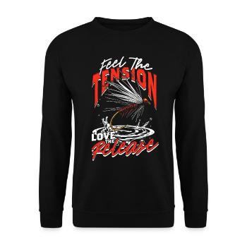 Fliegenfischen Fliegenangler - Unisex Pullover - Schwarz - Vorne - Alina (178cm) & Michal (187cm)