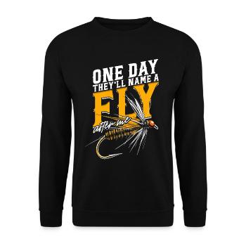 Fliegenfischen Fliegenangler - Unisex Pullover - Schwarz - Vorne - Alina (178cm) & Michal (187cm)