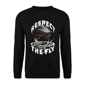 Fliegenfischen Fliegenangler Respect The Fly - Unisex Pullover - Schwarz - Vorne - Alina (178cm) & Michal (187cm)