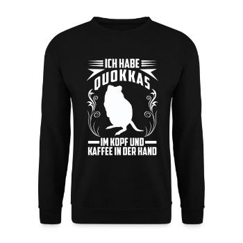Quokka und Kaffee Beuteltier Quokka - Unisex Pullover - Schwarz - Vorne - Alina (178cm) & Michal (187cm)