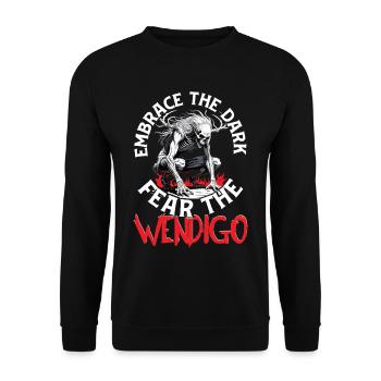 Kryptide Cryptid Embrace The Dark Fear The Wendigo - Unisex Pullover - Schwarz - Vorne - Alina (178cm) & Michal (187cm)