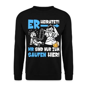 JGA T-Shirt Männer Junggesellenabschied Poltern - Unisex Pullover - Schwarz - Vorne - Alina (178cm) & Michal (187cm)