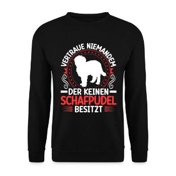 Schafpudel Ich besitze einen Hütepudel - Unisex Pullover - Schwarz - Vorne - Alina (178cm) & Michal (187cm)