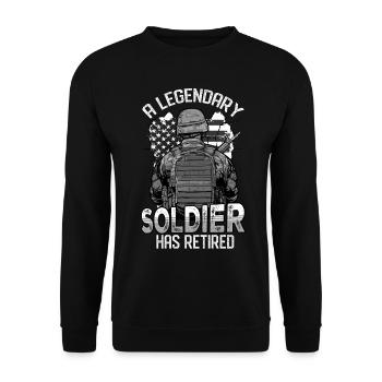 A Legendary Soldier Has Retired - Unisex Pullover - Schwarz - Vorne - Alina (178cm) & Michal (187cm)