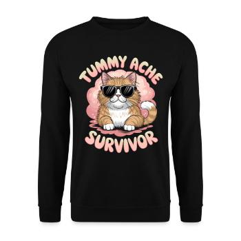 Tummy Ache Survivor Abdominal Pain Cat - Unisex Sweatshirt - black - Front - Alina (178cm) & Michal (187cm)