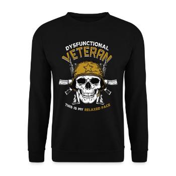 Dysfunktionaler Veteran This Is My Relaxed Face - Unisex Pullover - Schwarz - Vorne - Alina (178cm) & Michal (187cm)