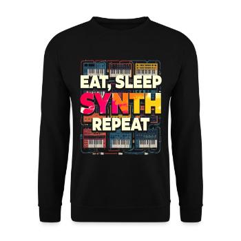 Synthesizer Eat Sleep Synth Repeat Kick Drum DAW - Unisex Pullover - Schwarz - Vorne - Alina (178cm) & Michal (187cm)