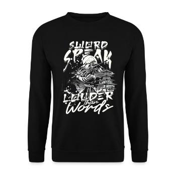 Kendo Swords Speak Louder Than Words - Unisex Pullover - Schwarz - Vorne - Alina (178cm) & Michal (187cm)