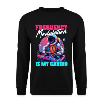 Synthesizer Frequency Modulation Is My Cardio - Unisex Pullover - Schwarz - Vorne - Alina (178cm) & Michal (187cm)