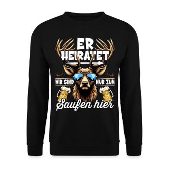 Junggesellenabschied Männer T-Shirt JGA Poltern - Unisex Pullover - Schwarz - Vorne - Alina (178cm) & Michal (187cm)