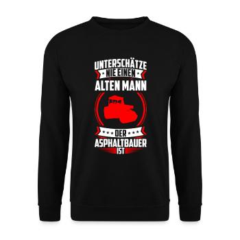 Vieil homme qui est constructeur d’asphalte est la construction de routes - Sweat-shirt Unisexe - noir - Devant - Alina (178cm) & Michal (187cm)