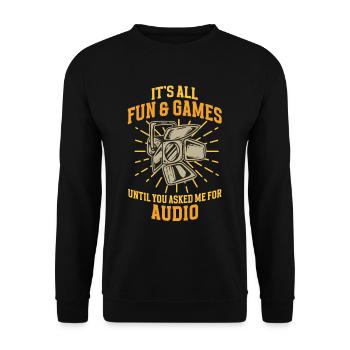 Technicien d’éclairage It’s Fun & Games Audio - Sweat-shirt Unisexe - noir - Devant - Alina (178cm) & Michal (187cm)