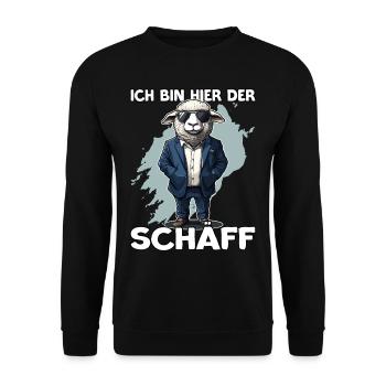 Ich bin hier der Chef Schäff | Chef | Teamleiter - Unisex Pullover - Schwarz - Vorne - Alina (178cm) & Michal (187cm)