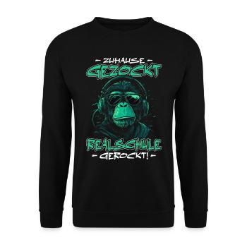 Zuhause gezockt Realschule gerockt Schulabschluss - Unisex Pullover - Schwarz - Vorne - Alina (178cm) & Michal (187cm)