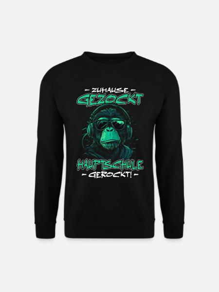 Zuhause gezockt Hauptschule gerockt Affe Abschluss - Unisex Pullover - Schwarz