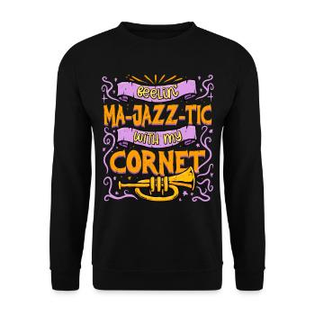 Kornett Feeling Ma-jazz-tic With my Cornet - Unisex Pullover - Schwarz - Vorne - Alina (178cm) & Michal (187cm)