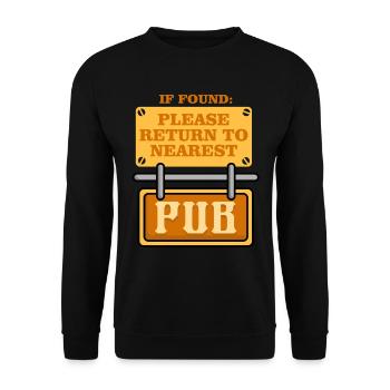 Kneipentour If Found Please Return To Nearest Pub - Unisex Pullover - Schwarz - Vorne - Alina (178cm) & Michal (187cm)