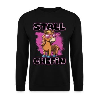 Stallchefin | Pferdemädchen | Führungskraft Reiter - Unisex Pullover - Schwarz - Vorne - Alina (178cm) & Michal (187cm)