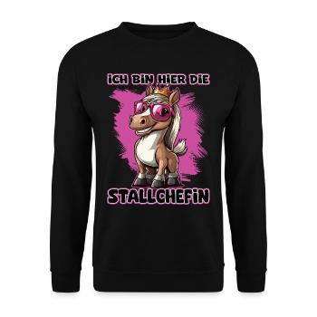 Ich bin hier die Stallchefin Pferdemädchen Reiter - Unisex Pullover - Schwarz - Vorne - Alina (178cm) & Michal (187cm)