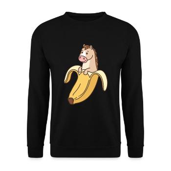 Lustiges Pferd in Banane - Unisex Pullover - Schwarz - Vorne - Alina (178cm) & Michal (187cm)