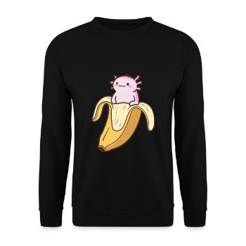 Funny Axolotl In Banana - Unisex Sweatshirt - black - Front - Alina (178cm) & Michal (187cm)