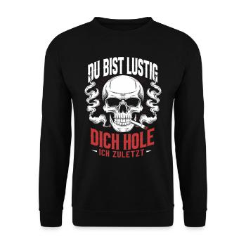 Du bist lustig Totenkopf | Motorradfahrer | Biker - Unisex Pullover - Schwarz - Vorne - Alina (178cm) & Michal (187cm)
