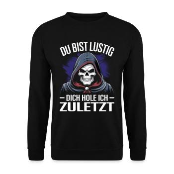 Du bist lustig Totenkopf | Biker | Motorradfahrer - Unisex Pullover - Schwarz - Vorne - Alina (178cm) & Michal (187cm)