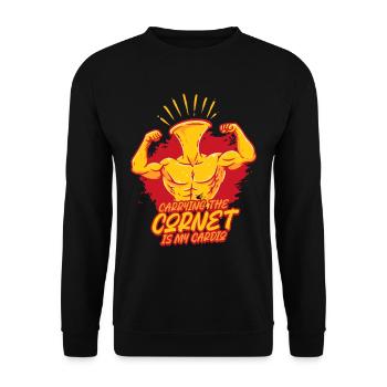 Kornett Carrying The Cornet Is My Cardio - Unisex Sweatshirt - black - Front - Alina (178cm) & Michal (187cm)