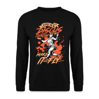 Diskuswurf Life Is A Discus Throw Make It Fly - Unisex Sweatshirt - black - Front - Alina (178cm) & Michal (187cm)