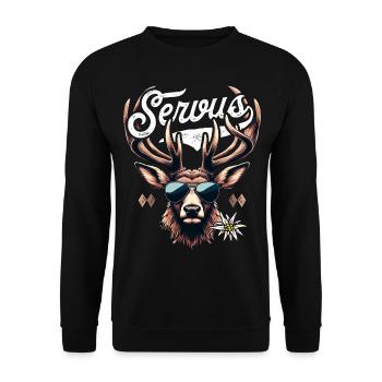 Trachtenshirt Herren Trachten T-Shirt Servus - Unisex Pullover - Schwarz - Vorne - Alina (178cm) & Michal (187cm)