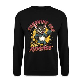 Diskuswurf Throwing Far Is The Best Revenge - Unisex Pullover - Schwarz - Vorne - Alina (178cm) & Michal (187cm)