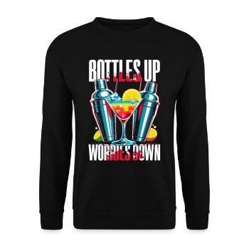 Bartender Barman Bottles Up Worries Down - Unisex Sweatshirt - black - Front - Alina (178cm) & Michal (187cm)