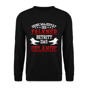 Falkner betritt das Gelände Beizjagd Falknerei - Unisex Pullover - Schwarz - Vorne - Alina (178cm) & Michal (187cm)