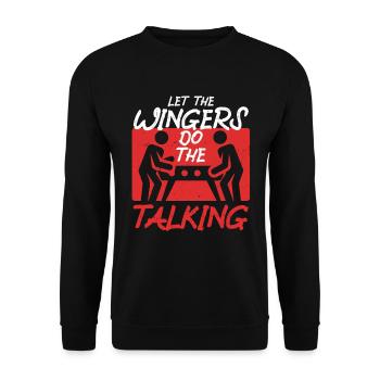 Tischfußball Let The Wingers Do The Talking - Unisex Pullover - Schwarz - Vorne - Alina (178cm) & Michal (187cm)
