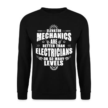 Elevator mechanic Elevator fitter - Unisex Sweatshirt - black - Front - Alina (178cm) & Michal (187cm)