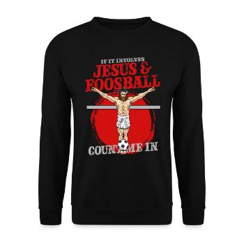 Tischfußball Tischkicker Jesus & Foosball - Unisex Pullover - Schwarz - Vorne - Alina (178cm) & Michal (187cm)