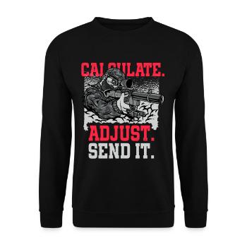 Long Distance Shooting Cal.culate Adjust Send It - Unisex Sweatshirt - black - Front - Alina (178cm) & Michal (187cm)